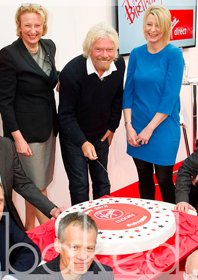 Richard Branson with Virgin Money birthday cake
